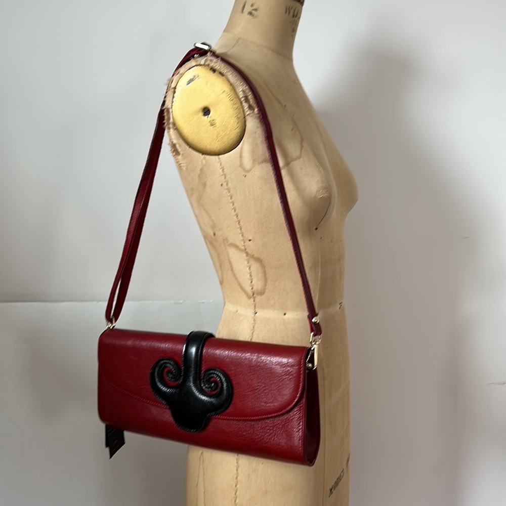 Malirona red leather convertible clutch crossbody bag shoulder purse New 12x6